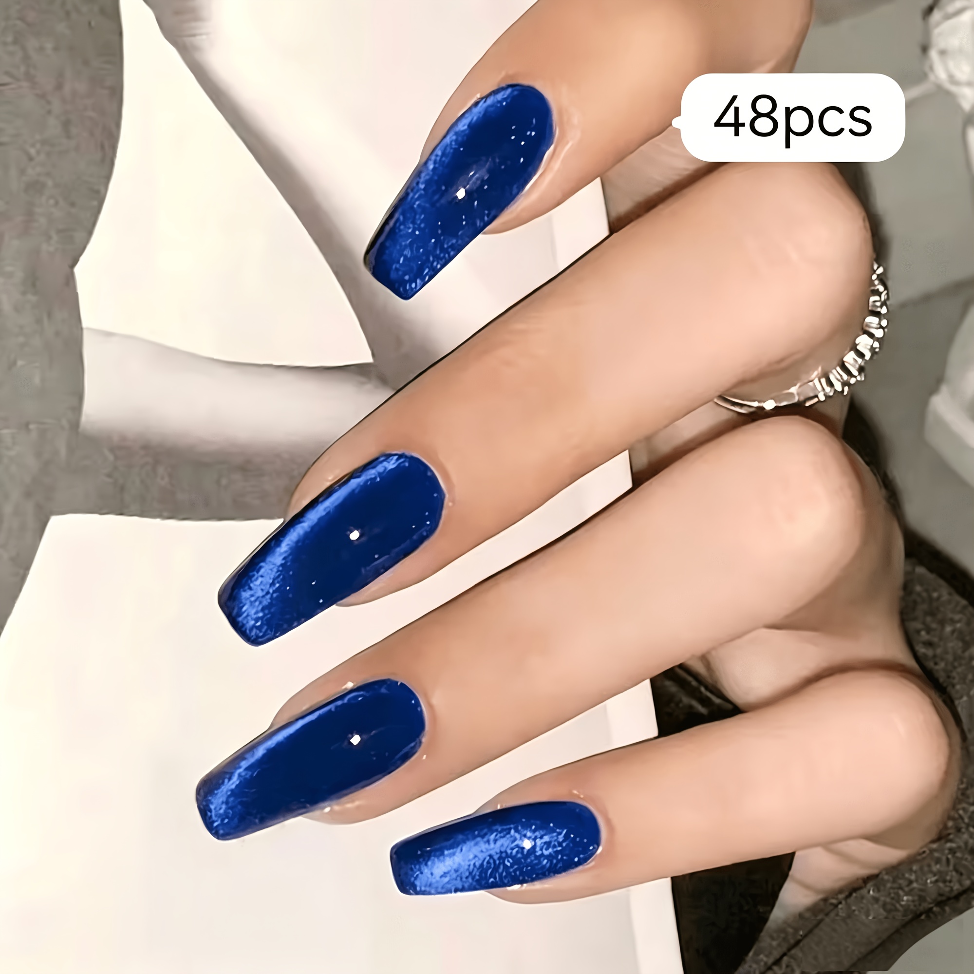 TEMU 48pcs Cat Eye Press On Nails Medium Long Coffin Fake Nails