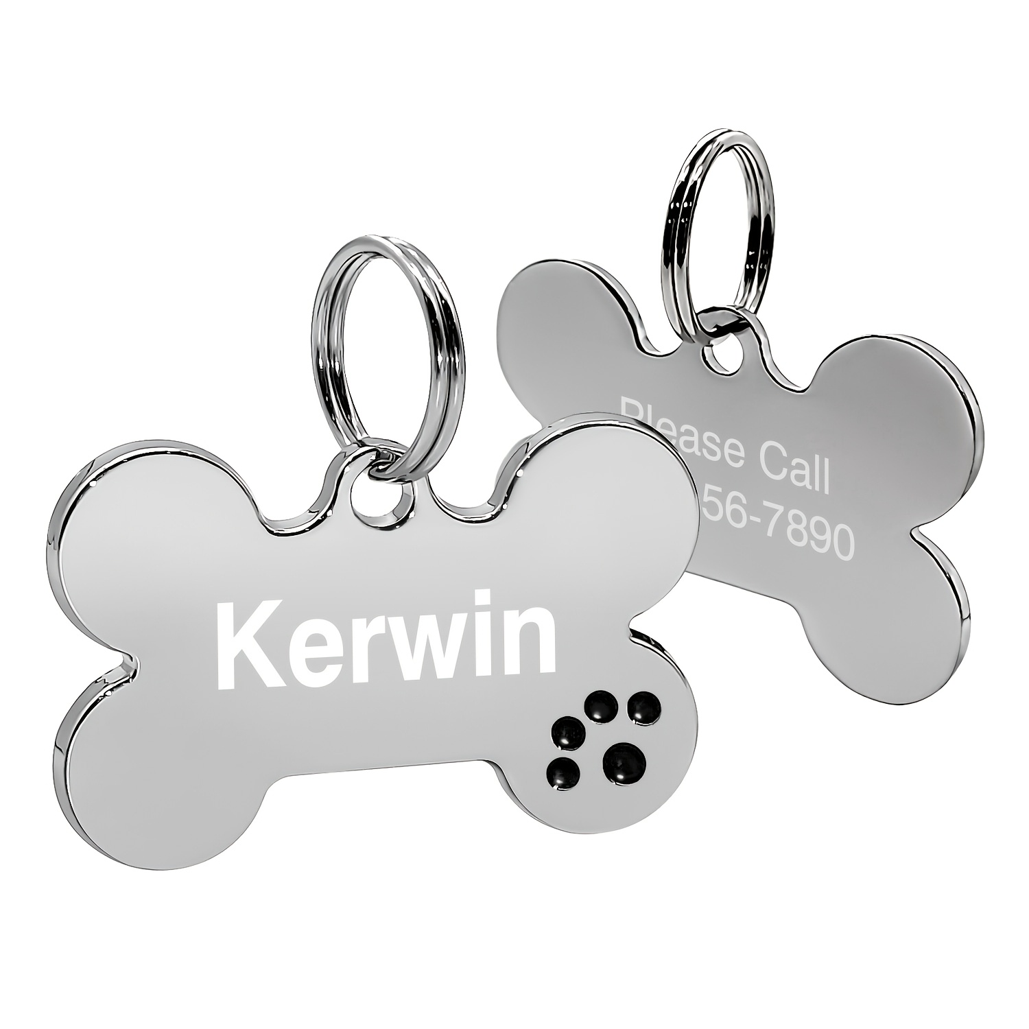TEMU Custom Alloy Bone Pet Id Tags - Single Sided Colorful Paw Detailed Dog Name Badge - Double Sided Engraved Pet Id Tags, Multi-tone Paw Detailed