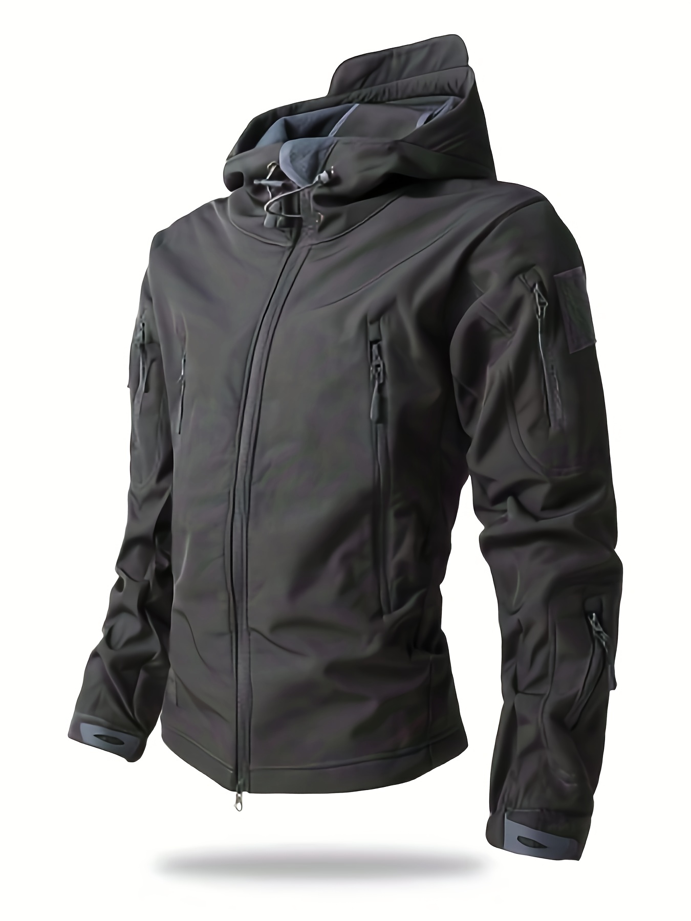 Men's Winter Softshell Jacket with Hood, Pocketed Trench Coat