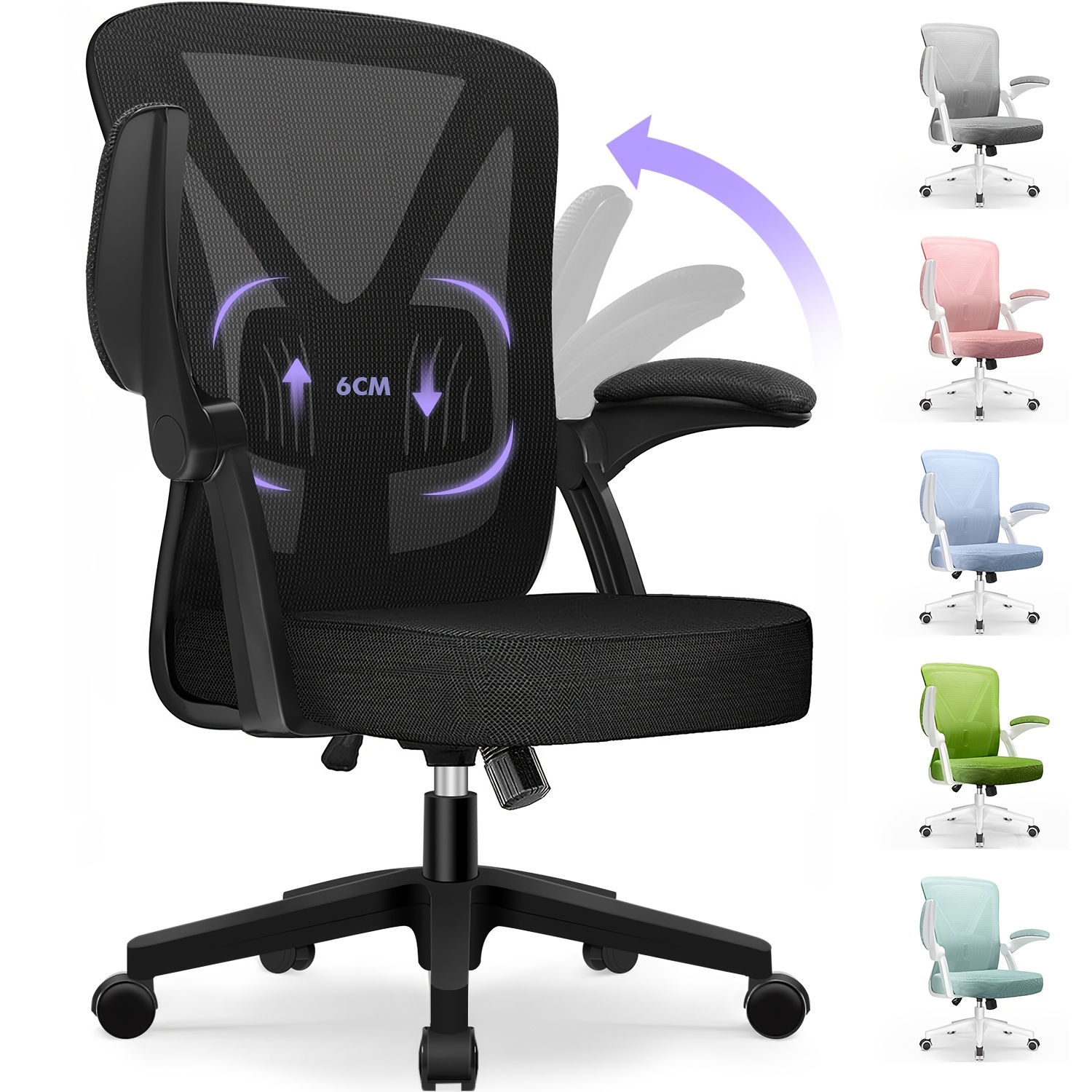 TEMU Office Chair, Ergonomic Office Chair, Desk Chair With Armrests, Lumbar Support, Height-adjustable Office Chair, Rocking Function 135°,