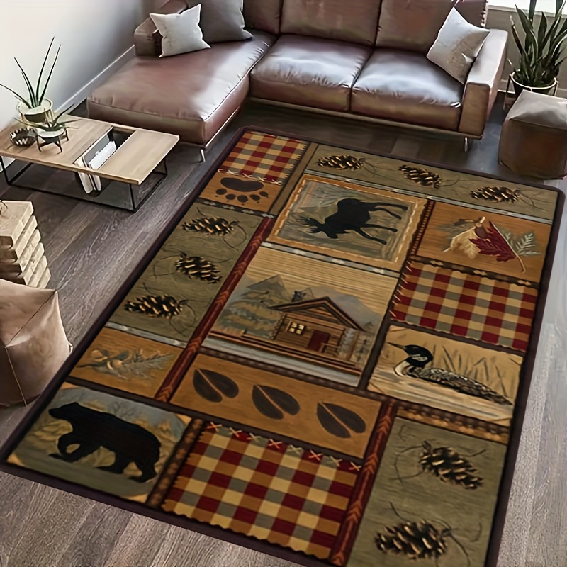 

1pc, Rustic Pattern Indoor Mat, Flannel Area Rug, Non-slip Floor Carpet, Home Decor, Room Decor, Home Kitchen Items