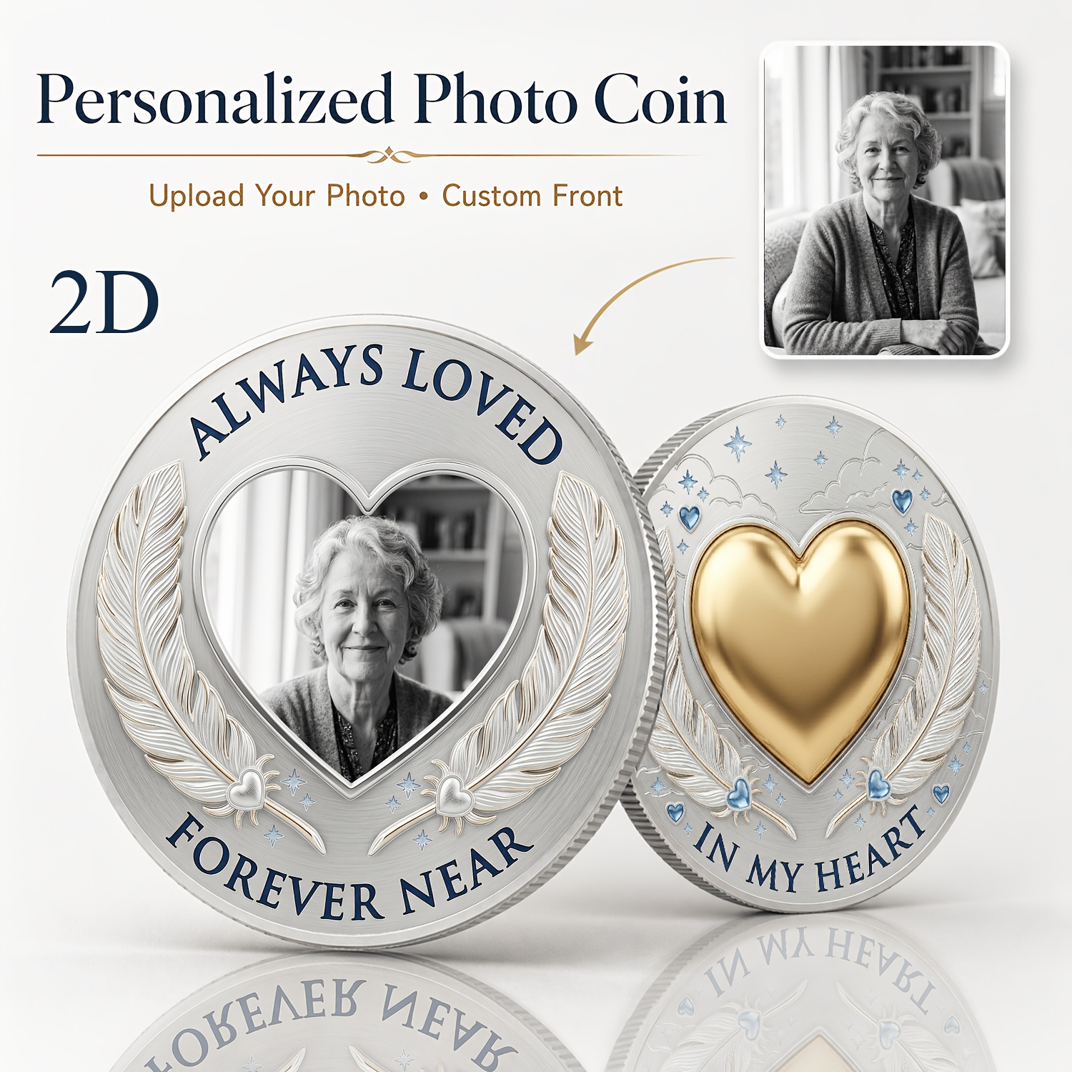 TEMU 1pc, 2d Flat Personalized Photo Custom Commemorative Coin, Front Side Supports Uploading Portraits, Pets, Couple Photos, Family Photos For