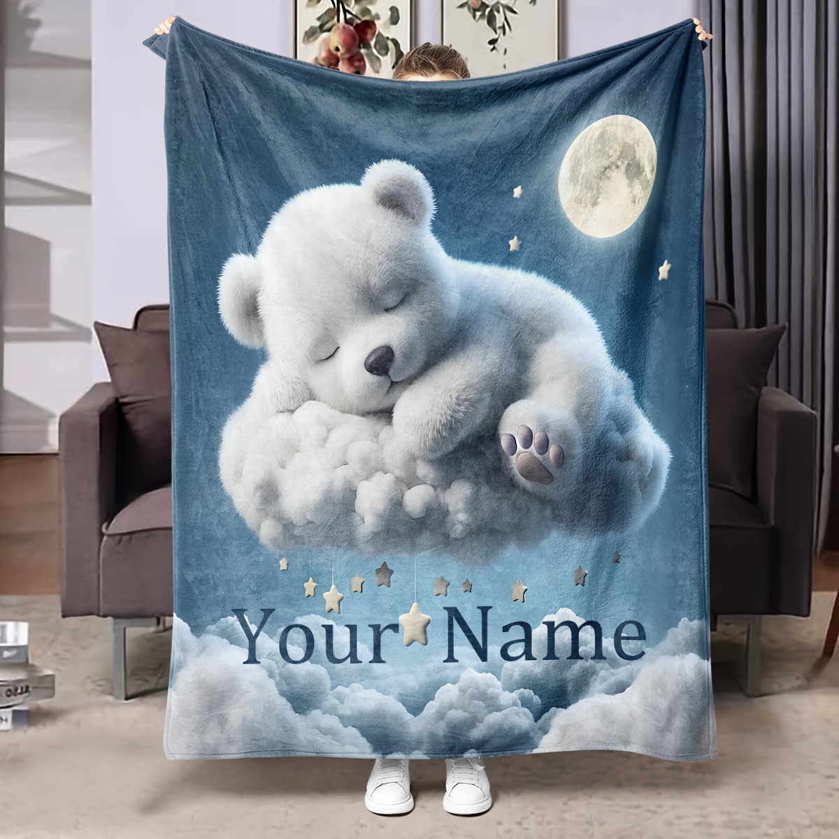 

1pc Custom Name Fleece Blanket, Personalized Polar , Contemporary Style, Nap Blanket, Geometric Pattern, Colors, , Polyester Cover, 250-300g Fabric, Home & Kitchen Bedding