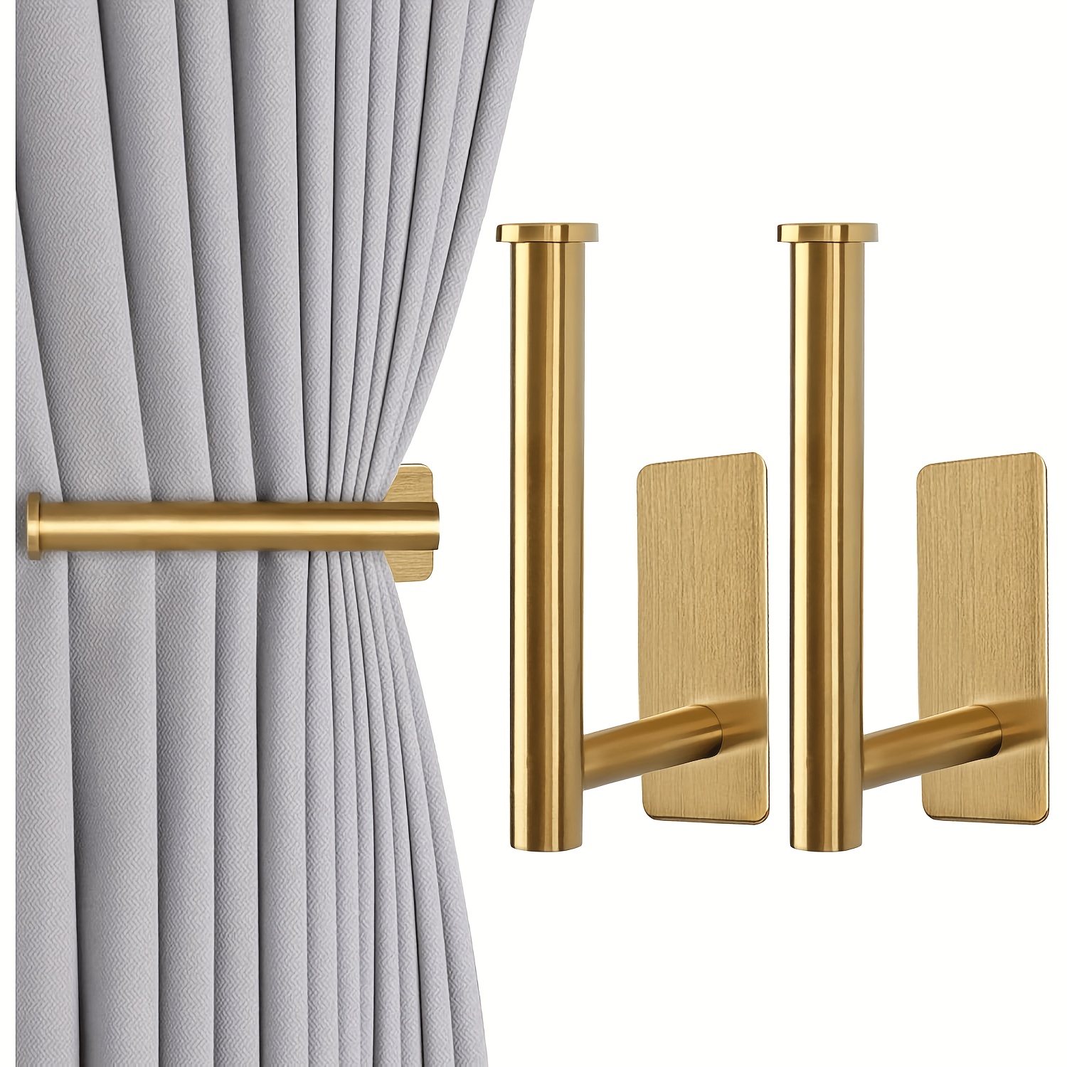 TEMU Set Of 2 Golden Curtain Hooks, Tie-type Hooks For Wall-mounted Curtain Hanging, Suitable For Living Room, Bedroom, Office, Hotel