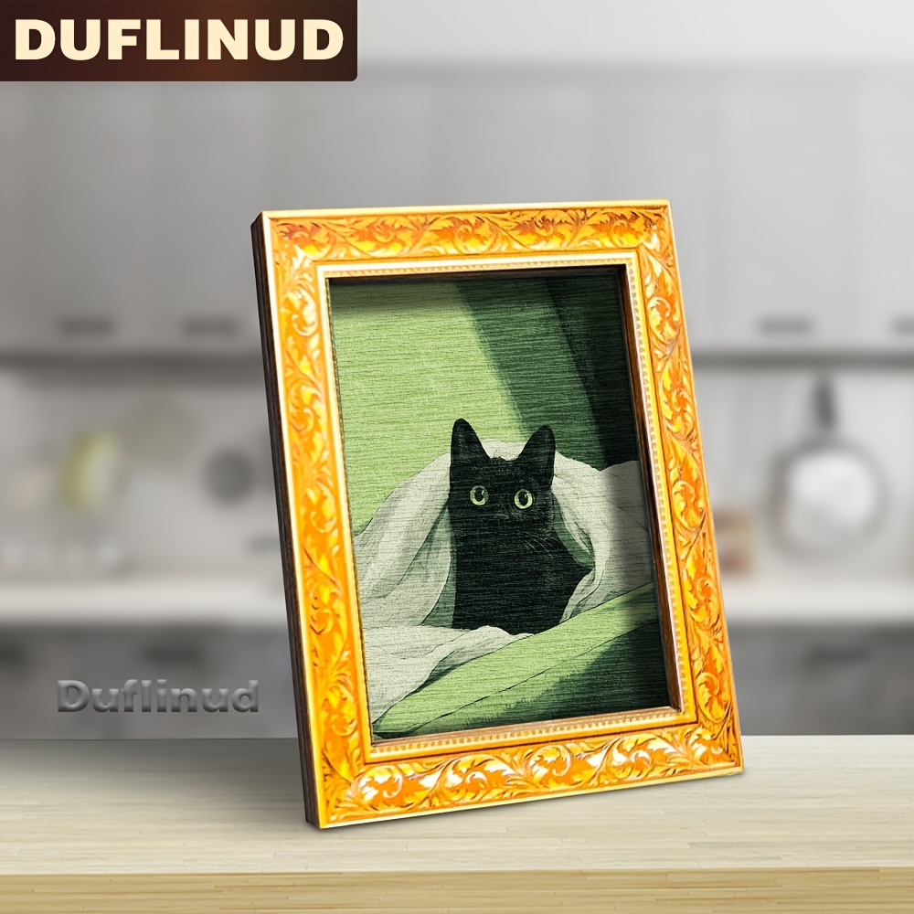 TEMU 1pc Of Wooden Black Cat Hiding , A Cute And Small Decorative Painting, Mini Fridge Magnet Artistic Style, Wooden Fridge Magnet To Your Kitchen