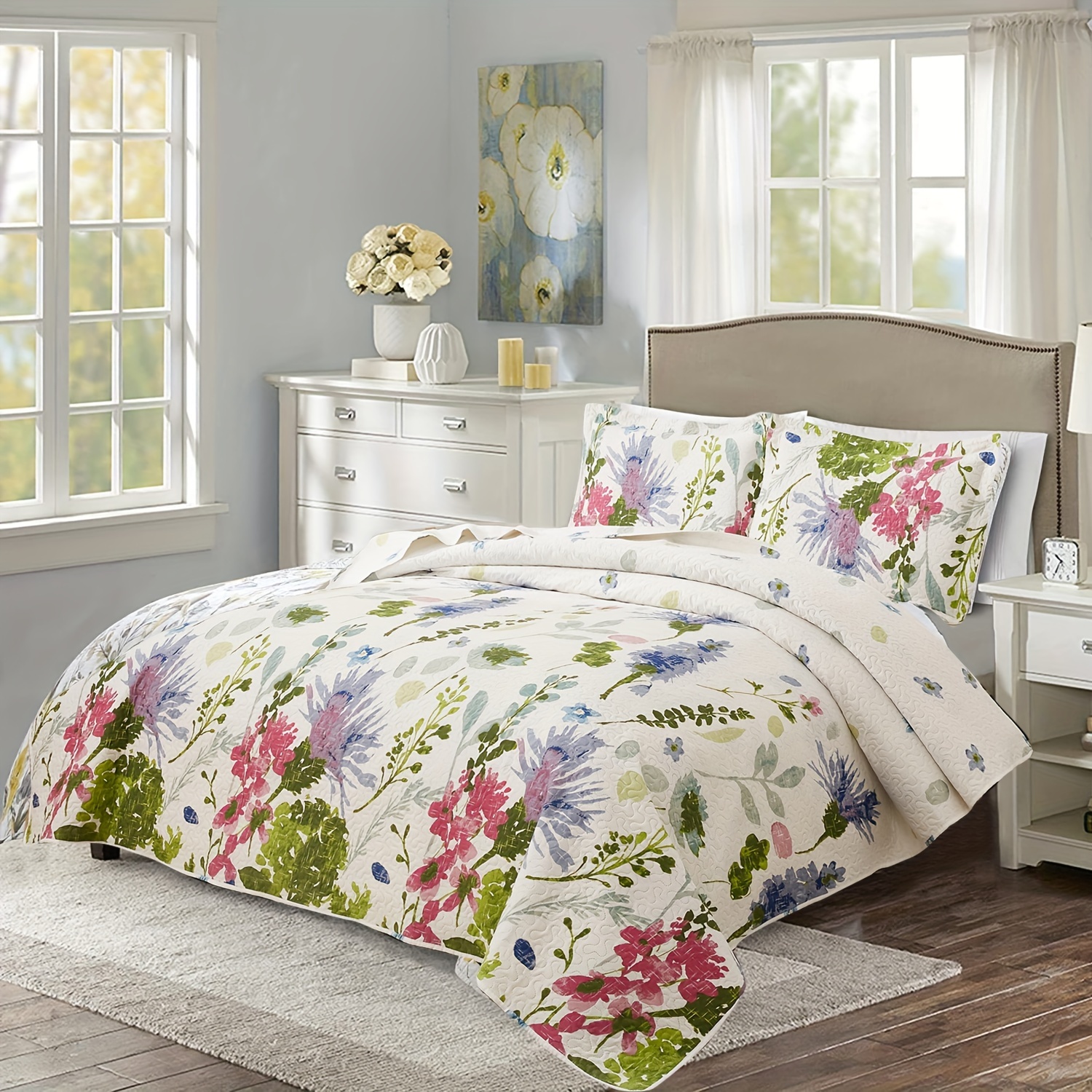 White floral king size summer deals quilt