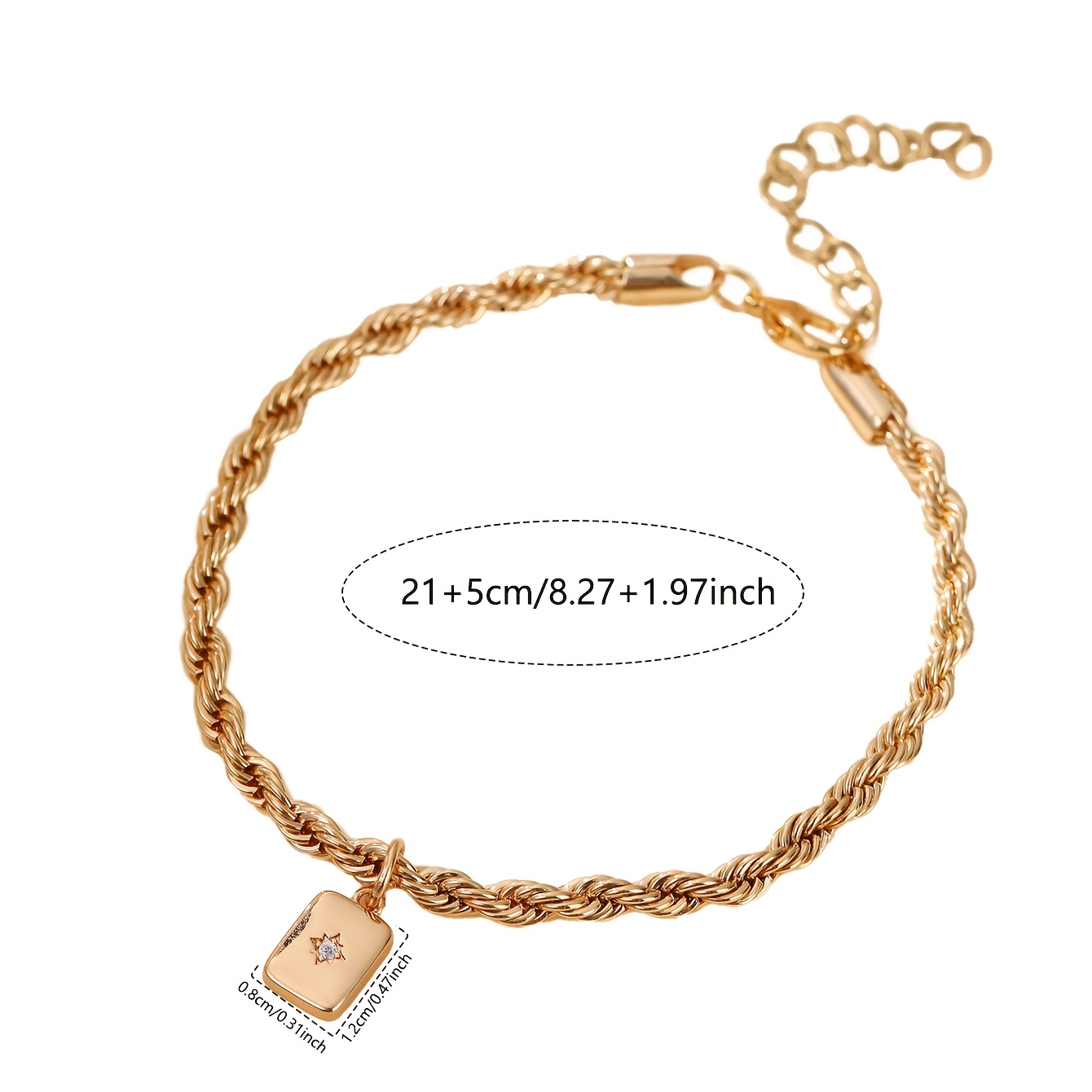 Korean-style Minimalist Rectangular Zirconia Twist Chain Anklet