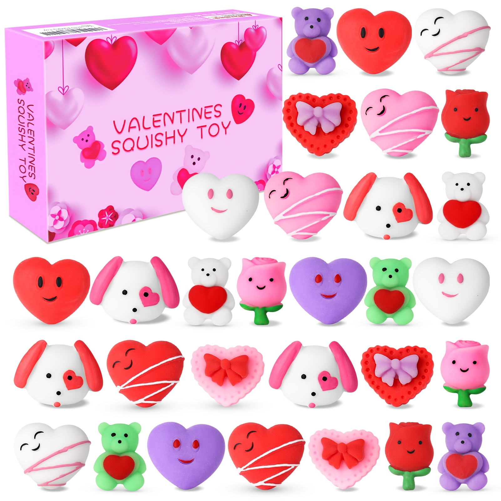 

30pcs Valentine's Day Toy Set For - Mini With Heart & Animal Designs, Ideal For Party Favors, Classroom Bags & Gift Exchanges - Relax Mochi Toys For , School Gifts,