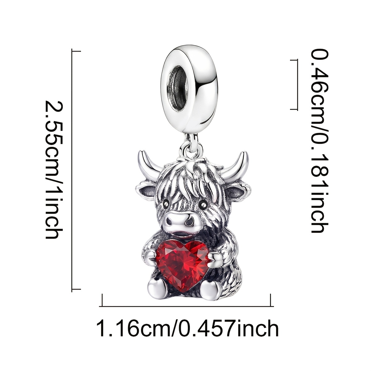 Heart-Embracing Cow Pendant Bead for Women's Jewelry, 925 Silver Plated