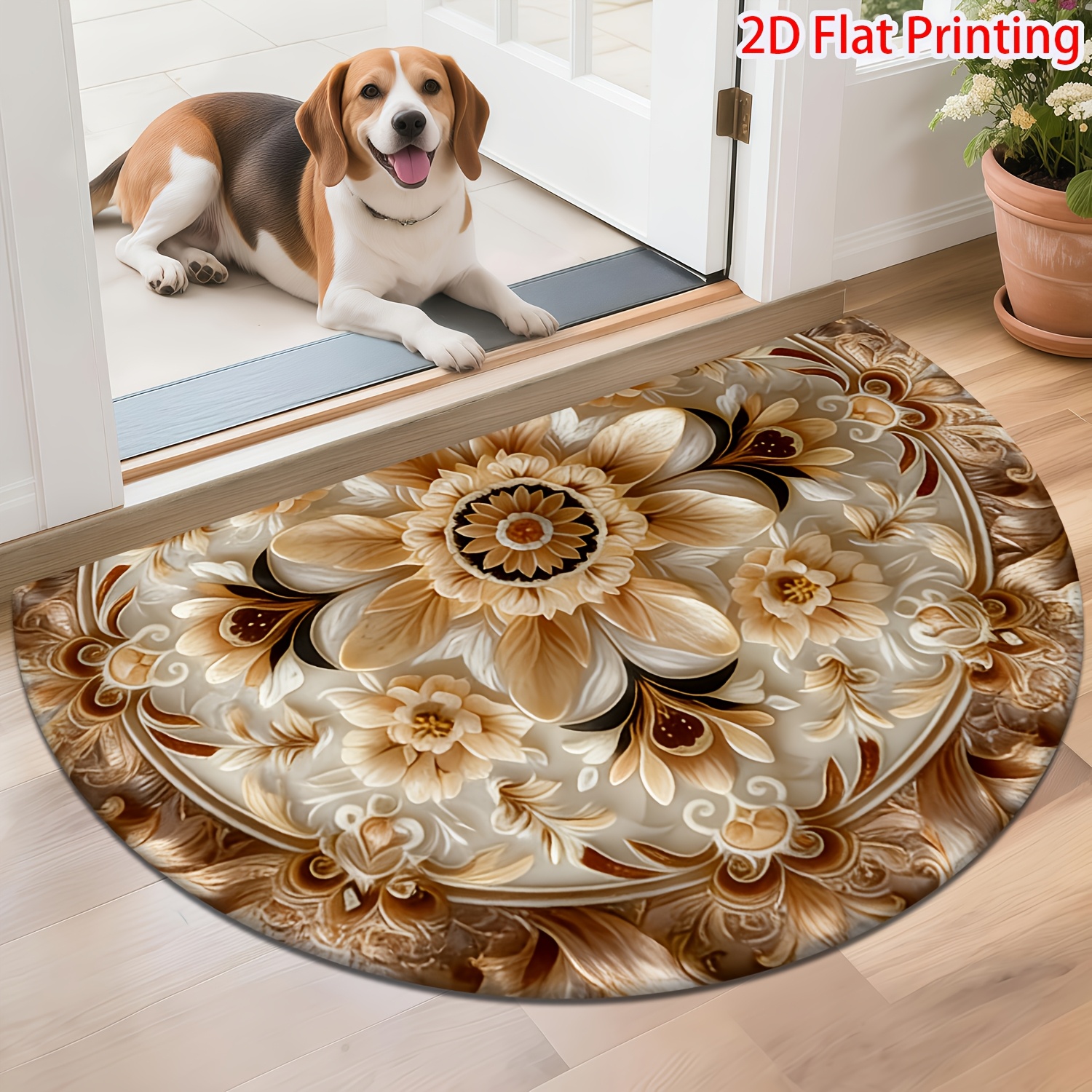 TEMU 2d Flat Semi-circular Doormat With Creative Embossed Texture, Mandala Print Pattern, Rv Door Mat, Kitchen Mat, Entryway Mat, Welcome Mat,