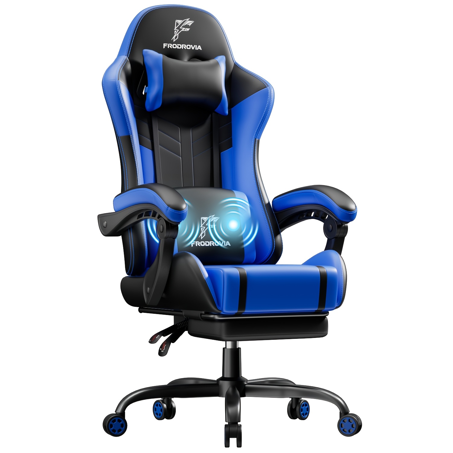Massage Gaming Chair With Footrest, Ergonomic Office Chair With Headrest, High-