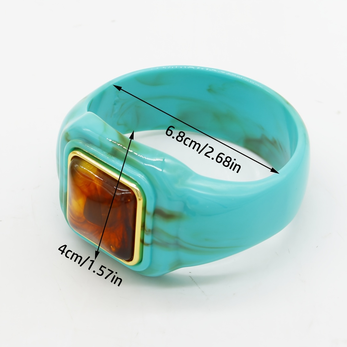 Women's Retro Square Resin Wide Bangle, Imitation Marble Design