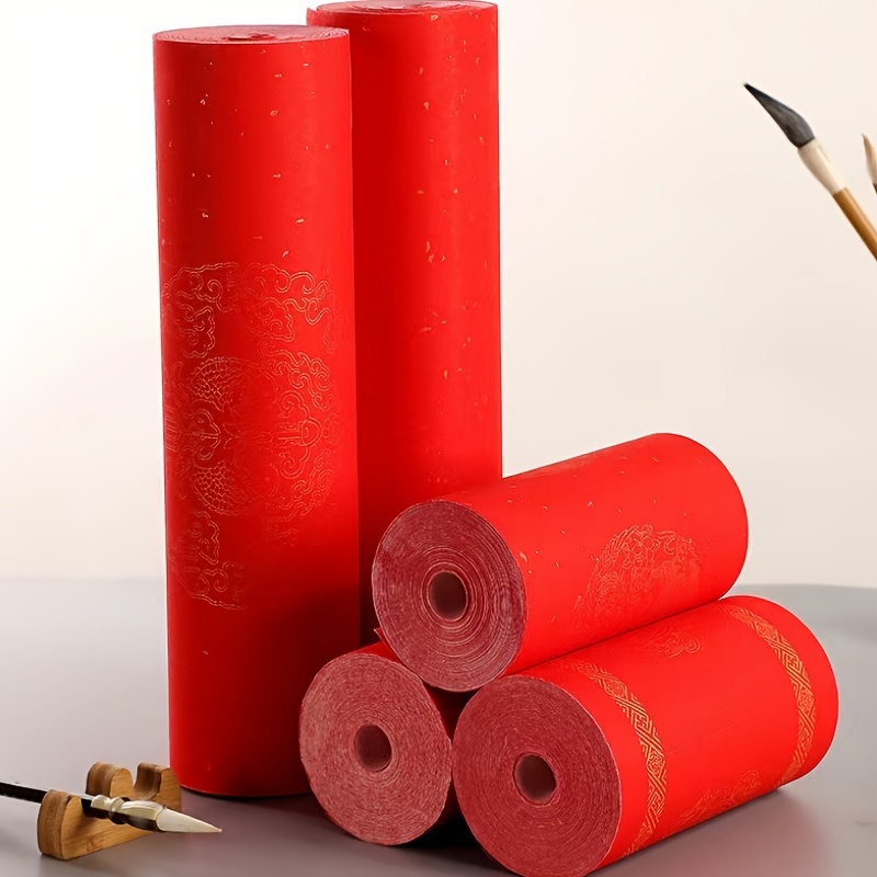 

1 Premium Red Xuan Paper Roll With Golden Flecks - Ideal For Calligraphy, Couplets, Handwriting & Crafts - High-quality, Traditional Chinese Art Supplies For Practice & Creation, Chinese Calligraphy