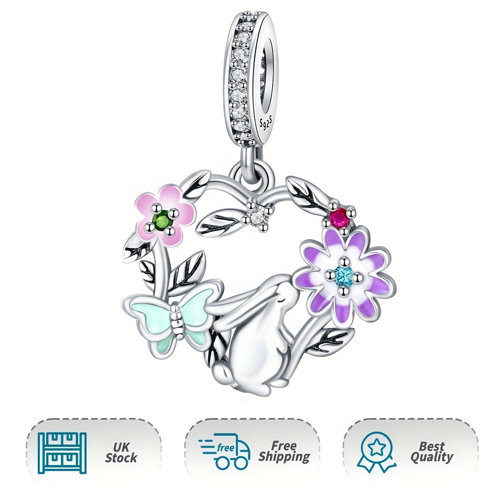925 Sterling Silver Rabbit Enamel Charm for Moment Bracelet & Necklace