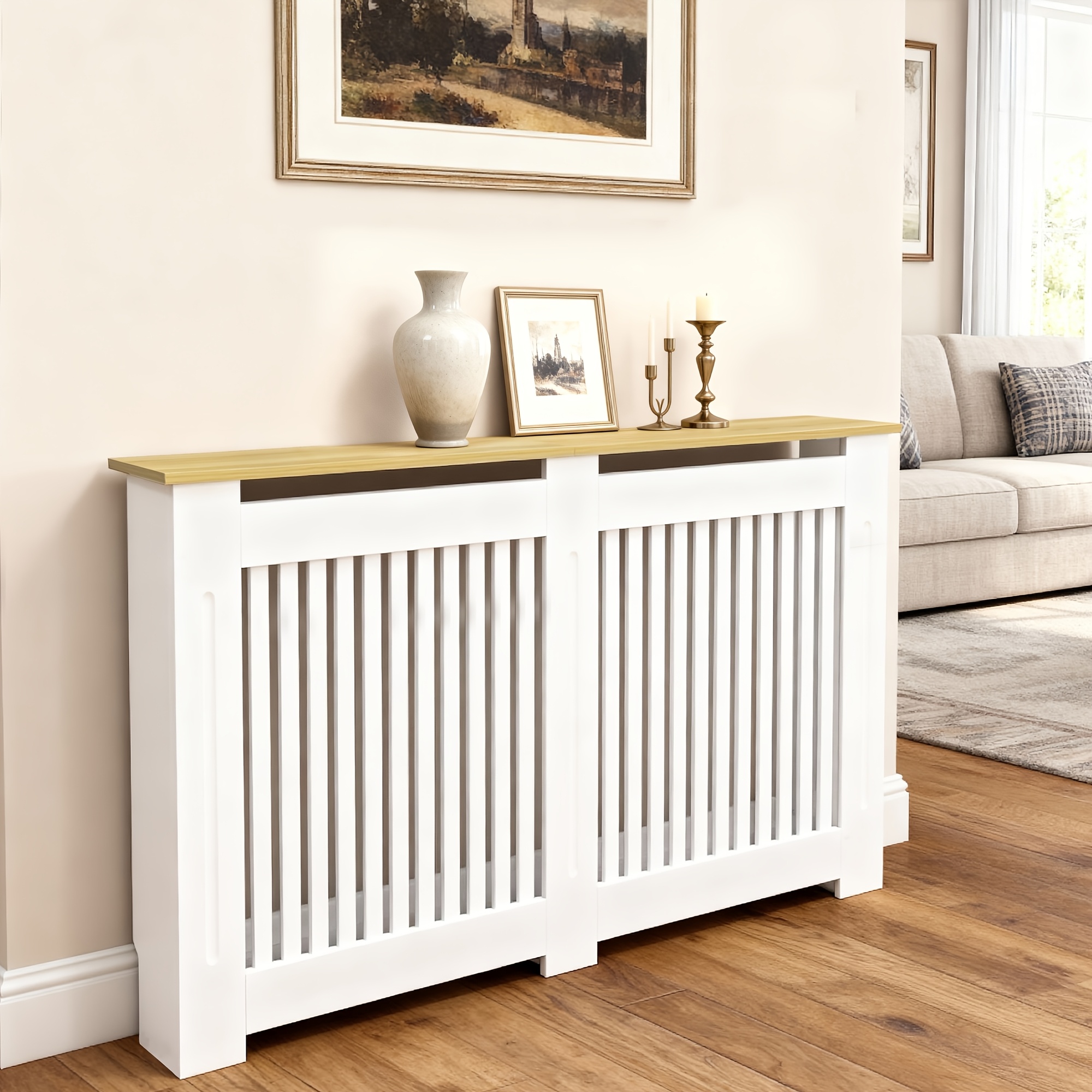 Modern Tall Vertical Radiator Cover With - Suitable For Large Heaters, Freestanding Heater Cover, Assembly, Space- For Living Room, Fits Modern Homes, Mdf