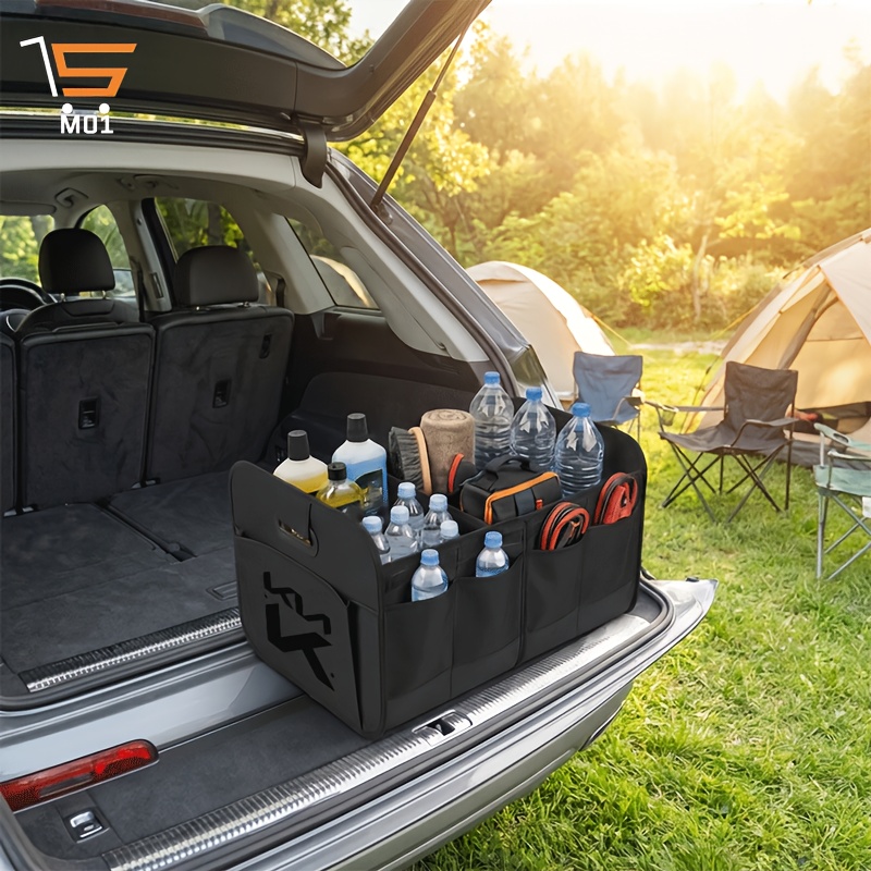 TEMU 1pc For Logocar Folding Storage Box Black Minimalist Luggage Organizer Space Dust-proof, Durable Oxford Material Ideal For Travel Vehicle