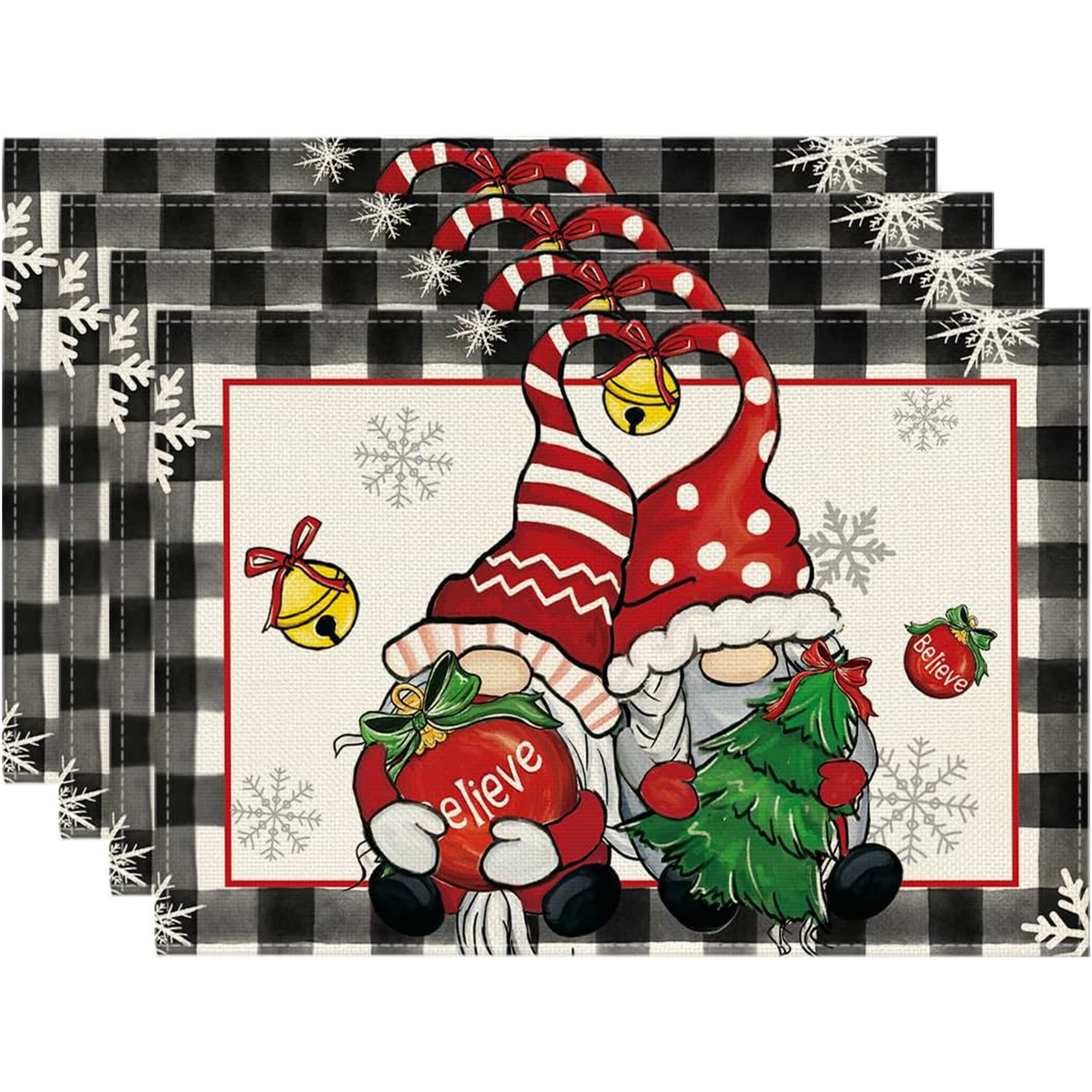 

4pcs Christmas Placemats, 12x18 Seasonal Table For Dining Decoration