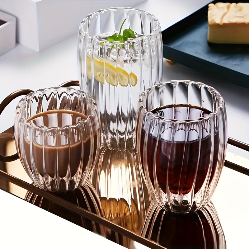 

2/4pcs, Tasse à Café en d'Œuf, Tasse en Verre Rayé à Double Paroi, Tasse à Café Italienne en Verre Borosilicate à Haute Résistance, Tasse à Eau Isolée, Boissons d'Été et d'Hiver, Cadeau d'Anniversaire