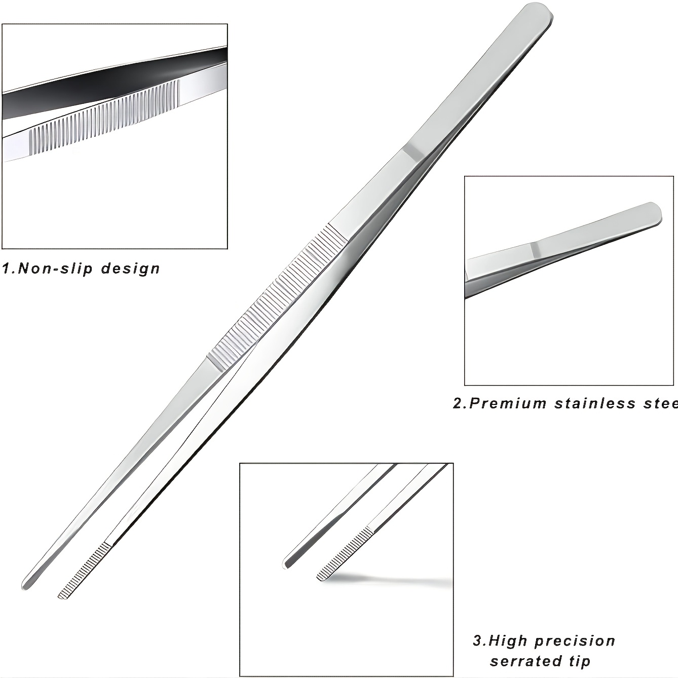 2pcs Stainless Steel BBQ Tongs - Durable Grilling Accessories with Serrated Edges & Ridges, Perfect for Flipping Burgers, Chicken Wings & More - Essential Outdoor Cooking Tools for Camping & Picnics, Grilling Accessories for Outdoor Grill