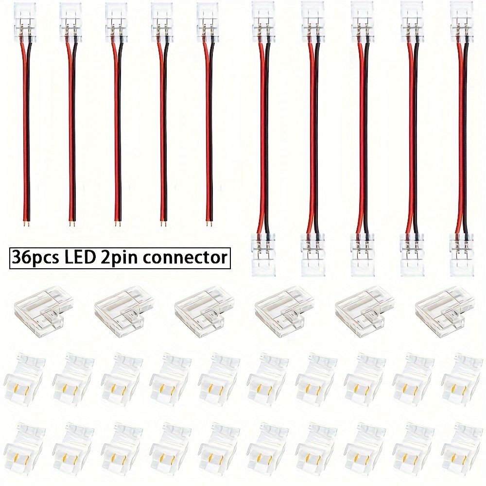 TEMU Conectores de luz LED de 36 LED, 2 pines de 8 mm, conectores tipo adhesivo, transparentes y sin soldadura, adecuados para COB/SMD28353528