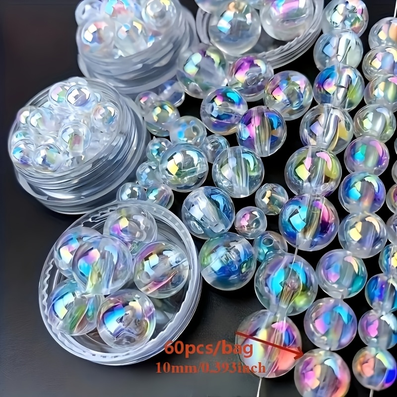 TEMU 60 Stück 4 mm Acryl AB Schillernde Runde Perlen, Vorgebohrt, Dekorative Perlen im Bohemian-Stil, Schmuckherstellung Zusätze,