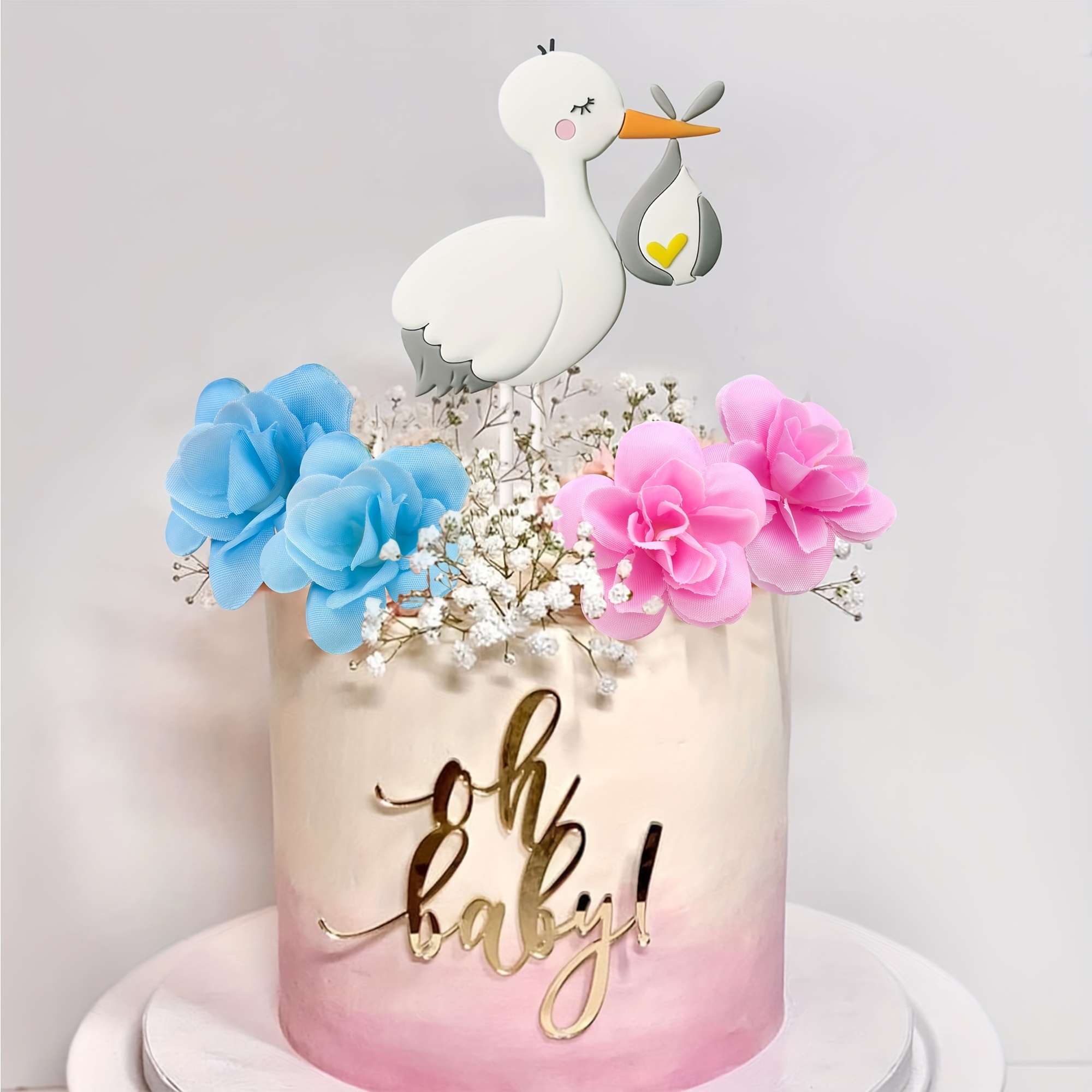 

A Set Of 7 Pieces Of Gender Reveal Stork Cake Decoration Soft Pottery To Send Youngsters Gender Reveal Suitable For Youngsters Shower And Birthday Party Supplies (gender Reveal)