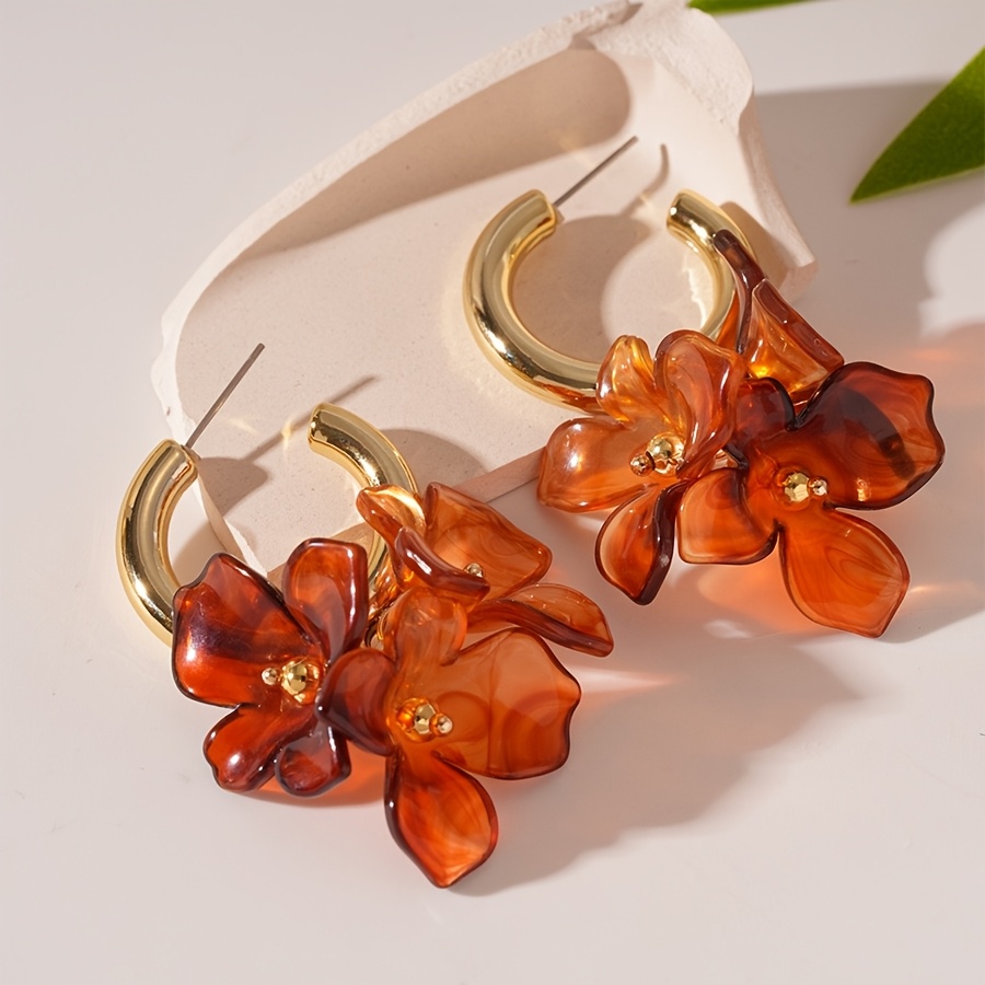 TEMU Boucles d'oreilles pendantes de à fleurs aux chauds, boucles d'oreilles tombantes florales de C, bijoux de mode pour femme pour , et les fêtes