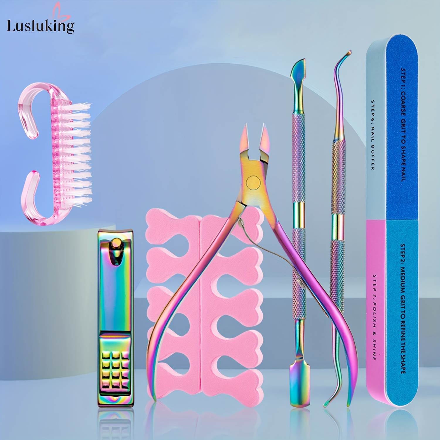 

Manicure Kit Set, Rainbow Stainless Steel Nail & Cuticle Clippers, Dual-sided Nail File, Toenail Separator, And Cleaning Brush, Portable Nail Care Tools With Case For Home & Travel Use