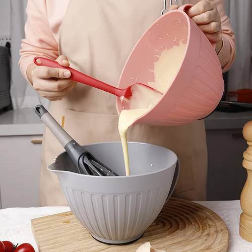 item picture 1pc large capacity salad bowl with handle kitchen baking mixing bowl food grade pp material non slip design essential kitchen gadget