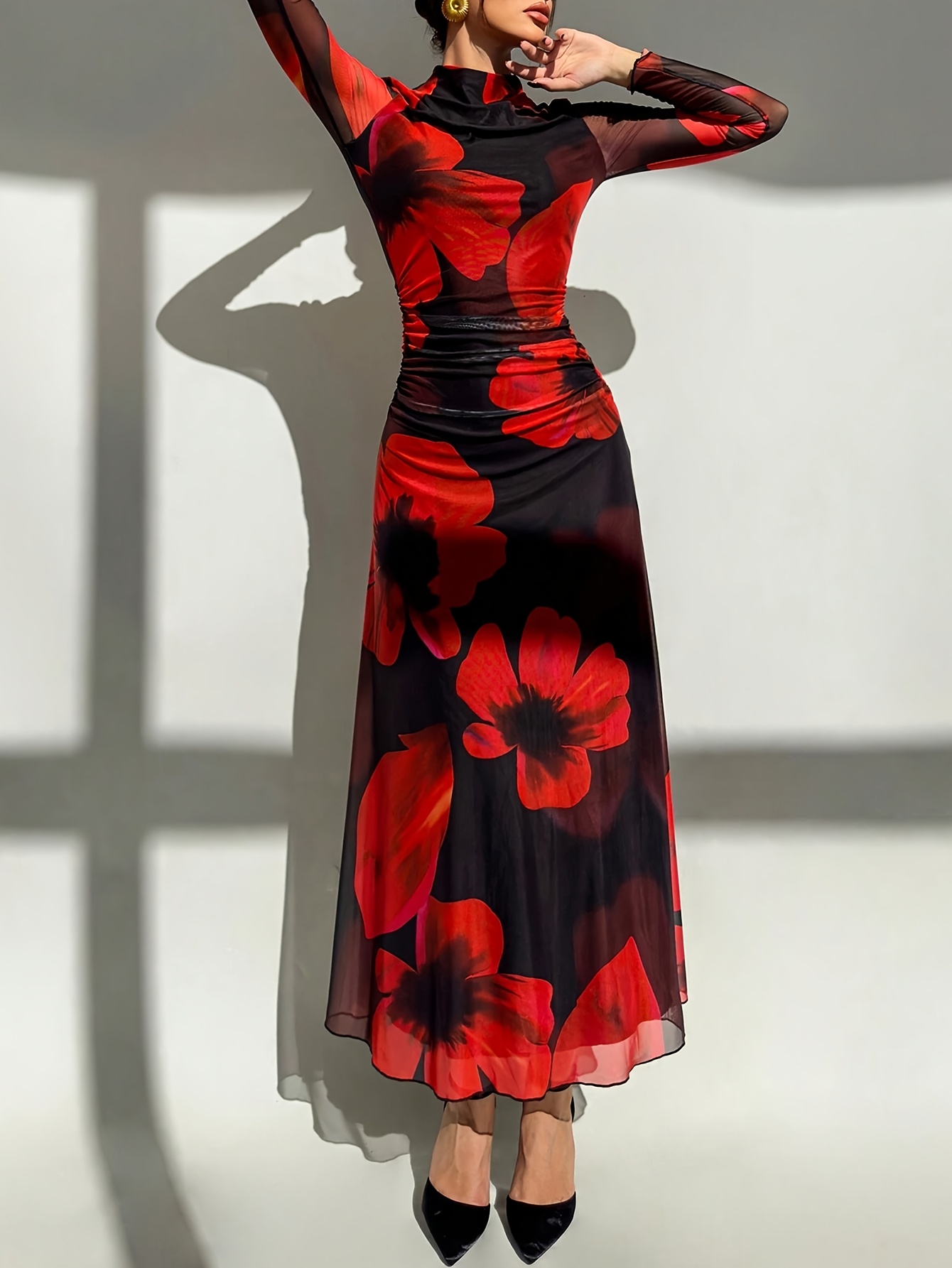 Women's Elegant Winter Dress with Stand Collar & Long Train - * Fabric  -Length Gown for Parties, Weddings *