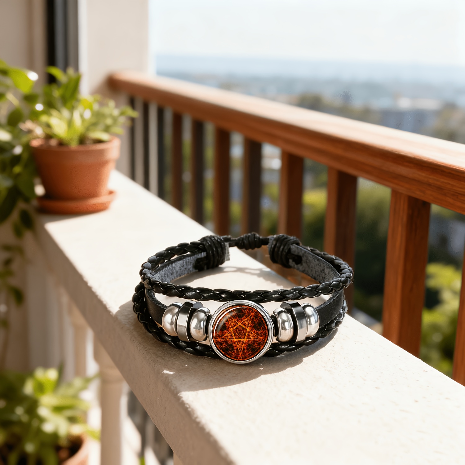 Men's Mysterious Pentagram Pattern Black Bracelet