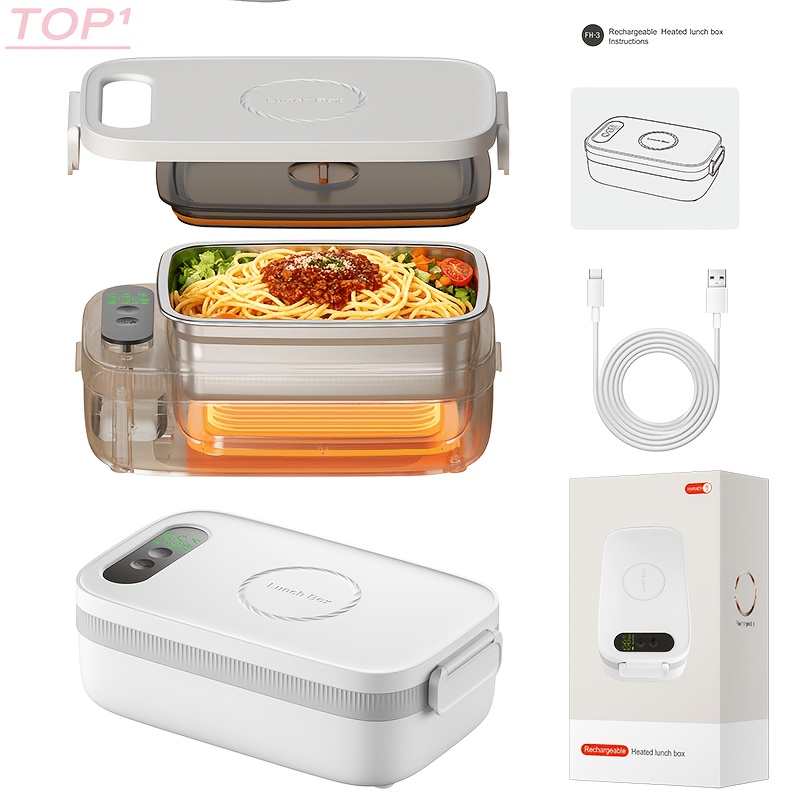 TEMU Boîte à lunch portable isotherme et chauffante pour , de batterie 14000mAh à charge rapide, réchaud à nourriture portable, écran tactile d',