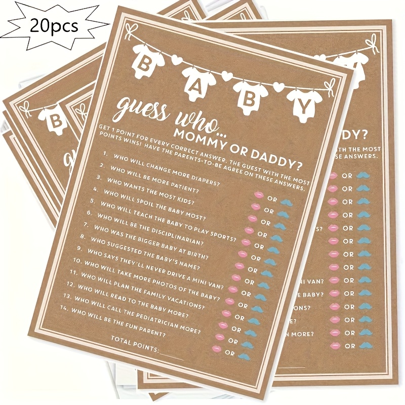 20pcs gender reveal party game cards for boys or girls mommy or daddy shower activity with   and questions fun photo props neutral for     and adults party game supplies neutral theme paper material gender reveal supplie