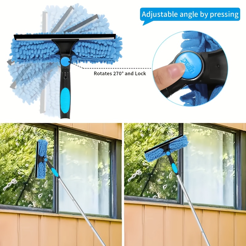 a set of window cleaning scrapers with 10 sections and 2 replaceable pads 2 in 1 long handle glass cleaning brush that   extended to 175 2 inches soft and   household window cleaner suitable for bathroom shower kitchen etc window glass wall tiles cleaning tools details 10