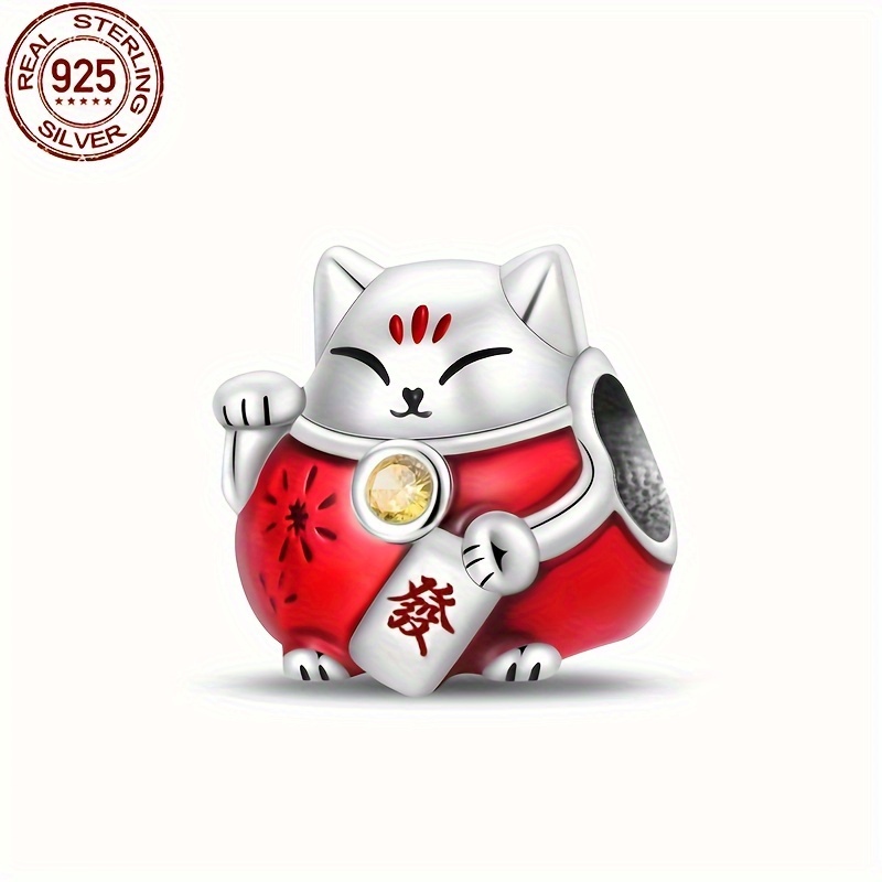 

1pc 925 Sterling Silver Cat Charm, Fine Diy Bead For Jewelry Making, Fits Pandora Bracelets, Weighs 4 Grams, Original Bracelet, Girls