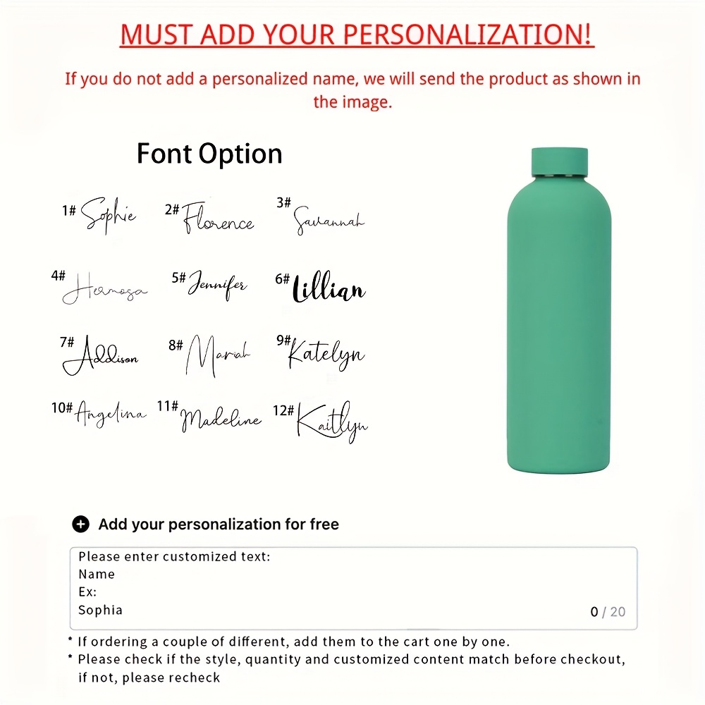 TEMU 1pc Personalized Stainless Steel Water Bottle, Custom Name Engraved, Bridesmaid Proposal Gift, Ideal For Christmas, Mother's Day, Thanksgiving,