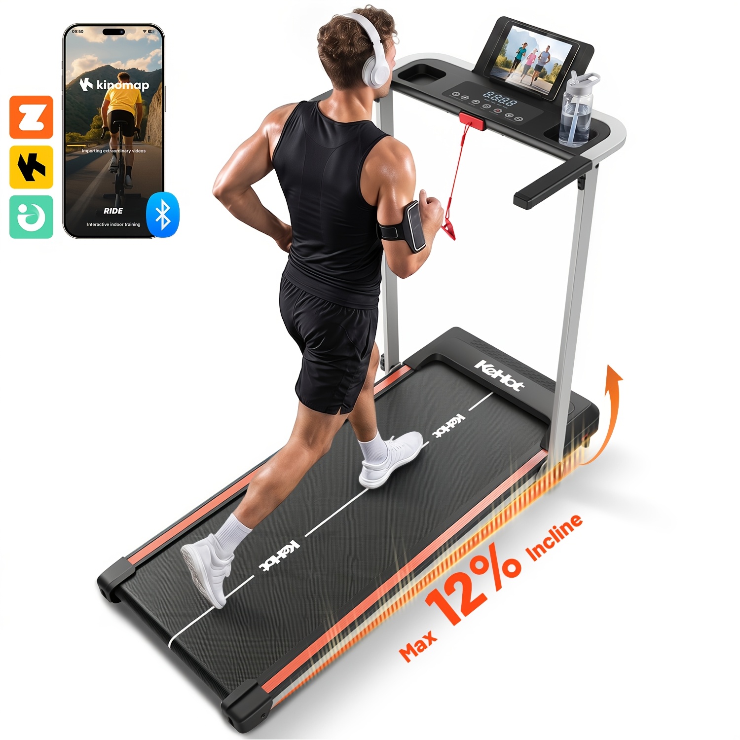 Image of Folding Home Treadmill With 0.75hp Motor, 1-12km/h Speed, Quiet , Manual Incline, Large Led Display, 100×38cm Running Belt, 125kg, Without Battery