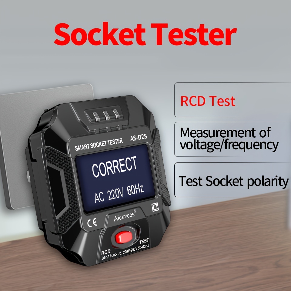 

Outlet Tester Electrical Rcd Tester Receptacle Detector With Lcd Display, Ac Voltage Socket Tester Ground Tester Plug Tester