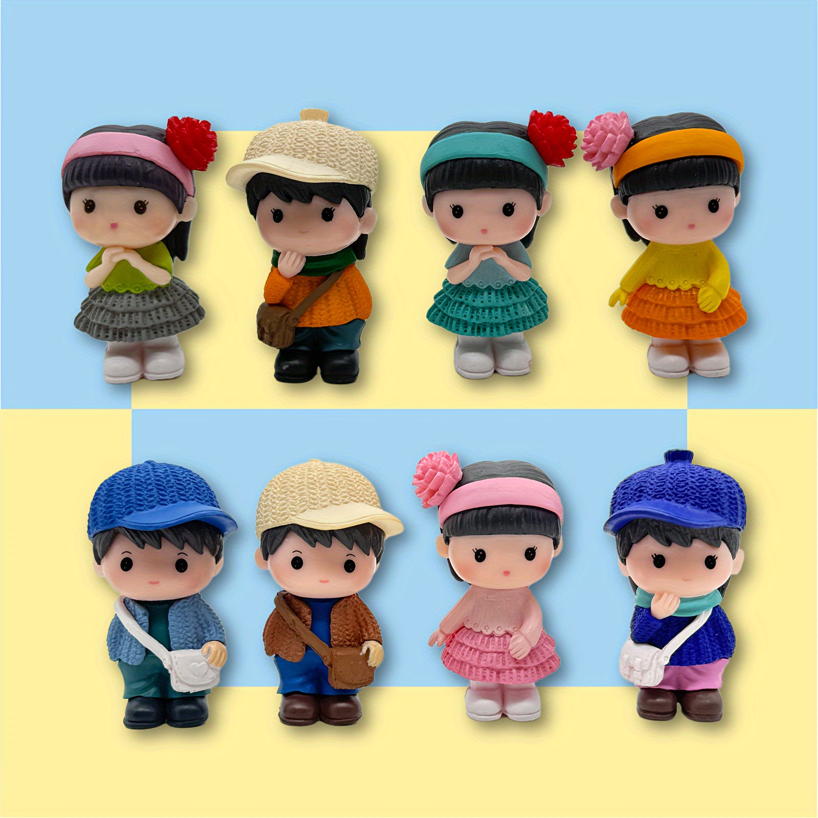 

8pcs/set, Miniature Boy Girl Ornaments Cake Topper, Boy And Girl Statue Kawaii Boy Girl Doll Set, Resin Crafts Ornaments For Patio, Lawn, Yard Art Decoration, Easter Egg Fillers