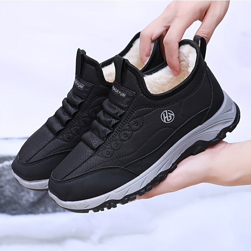 mens winter fleece lined warm slip on sneakers waterproof anti