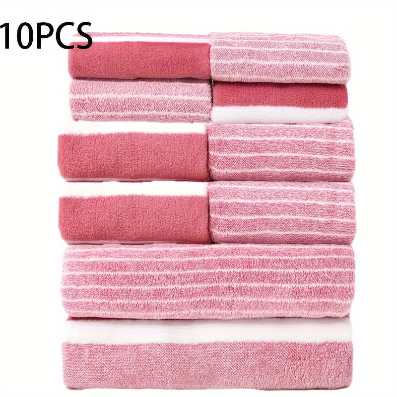 

10- Striped Towel Set, -dry Bathroom , Includes 2 Bath Towels, 4 Towels, 4 Washcloths, For , & Spa, Polyester & , -free