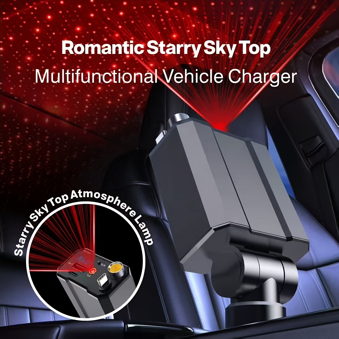     c car charger with starry light, electric lighter, multi   usb charger, compatible with iphone 15/14/13 pro max/samsung 0