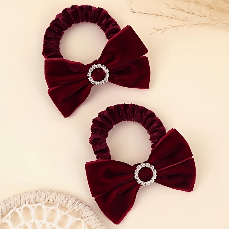 TEMU 2pcs Cute Plush Bow Hair Ties, High Elasticity Hair Bands, Sweet And Adorable