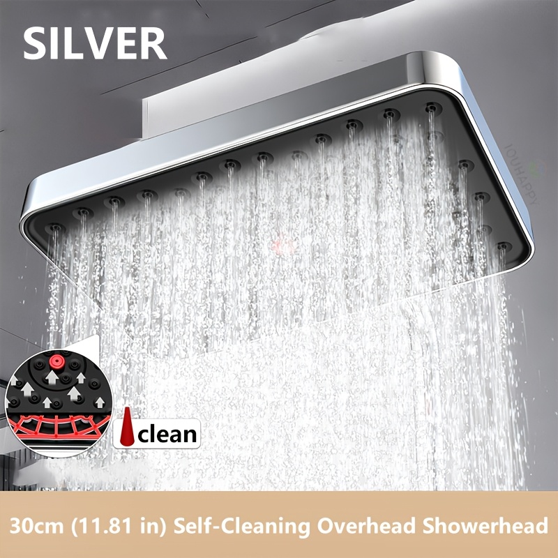 1pc 30 X 20cm ( X 7.87in) Square Rain Shower Head, Rotatable Angle Adjustable, Anti-clogging, With Its Own Water Outlet Hole Cleaning Function, Super Strong Water Flow, Rain Shower Head For Bathroom