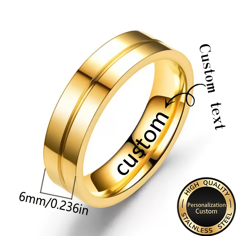 TEMU Bague de couple plaquée or pour femme, bague à personnalisable, large bande simple, accessoire de mode unisexe, cadeau de bijou de Noël