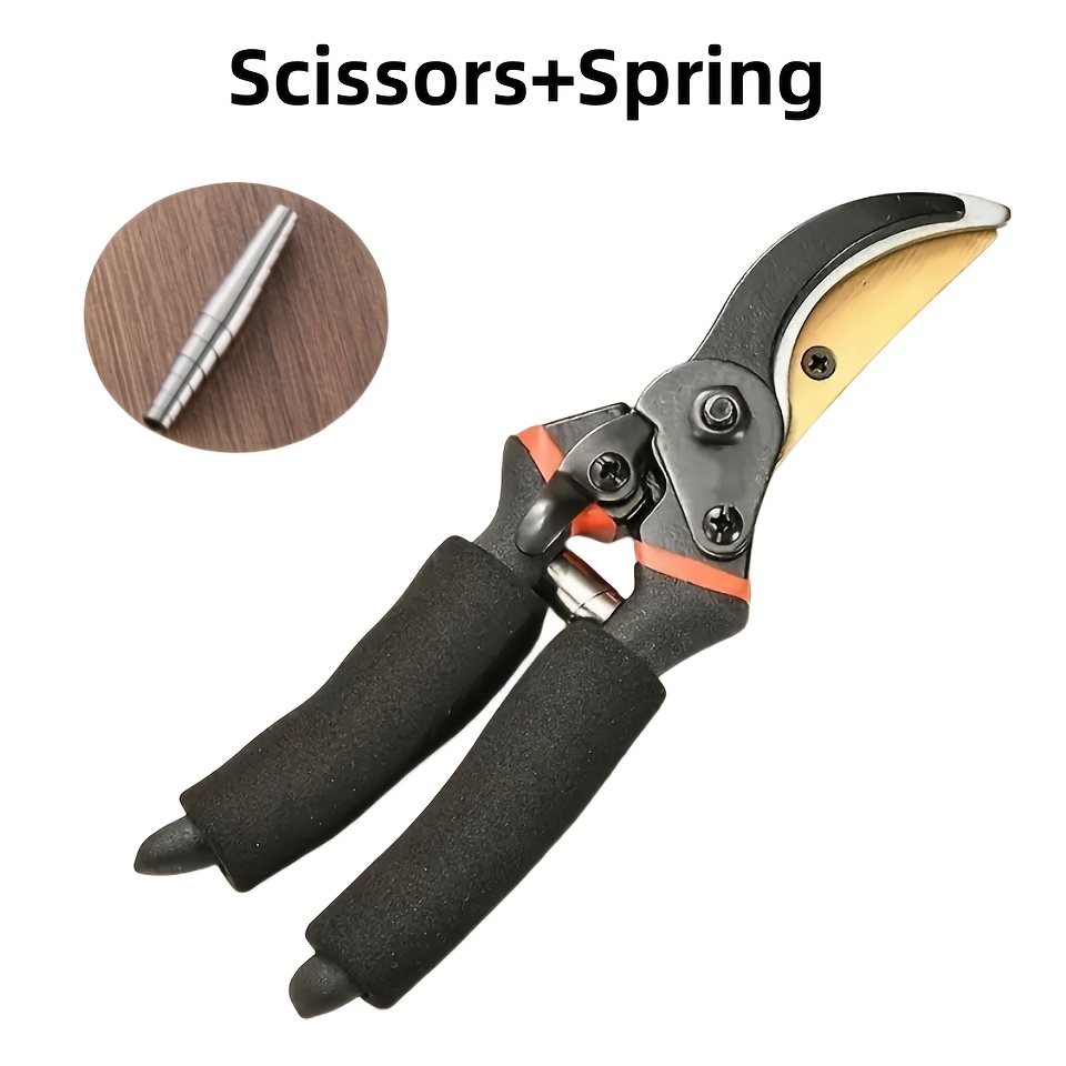 2-piece Set (scissors + Spring) - Ultra-sharp, Durable Manual Trimming Tool With Ergonomic Non-slip Black Handle For Easy Cutting Of Branches, Flowers, And Stems, Ideal For Gardening Pruning