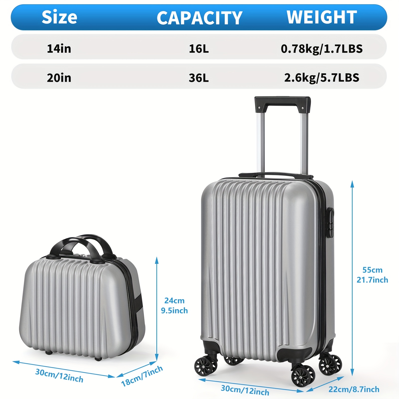 1pc/2pcs Suitcase Set Boarding Luggage Bag, 20inch Satchel Suitcase And 14inch Handbag Can Be Worn Diagonally Across The Trolley Case, with Wheels, Multi-Color Suitcase, for Office