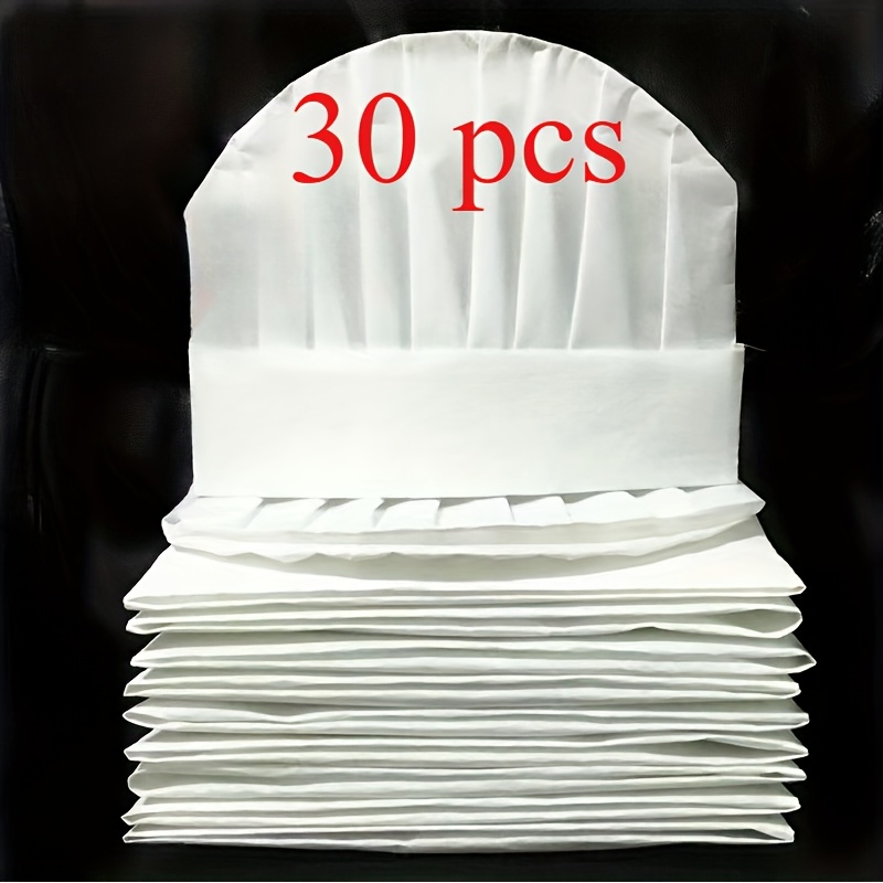 TEMU 5pcs/10pcs/20pcs/30pcs Breathable Non-woven Chef Hats, Disposable High Caps, Polyester Blend, Drawstring Closure, Lightweight, Hand Wash Only,