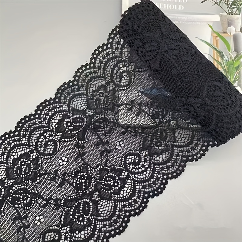 Dentelle élastique Florale Noire, 4,5m X 15cm, Bordure Extensible Pour Couture, Lingerie, DIY Et Décoration Maison
