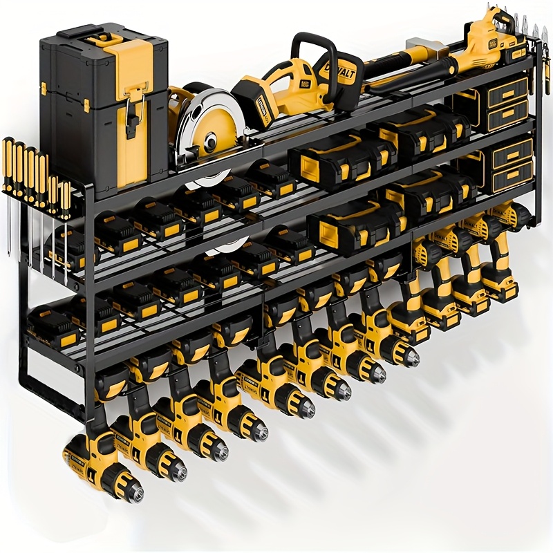 TEMU Grand rangement électrique pour outils montable sur , avec un robuste étagère à 4 niveaux pour 12 mèches, idéal pour des outils de garage et d',